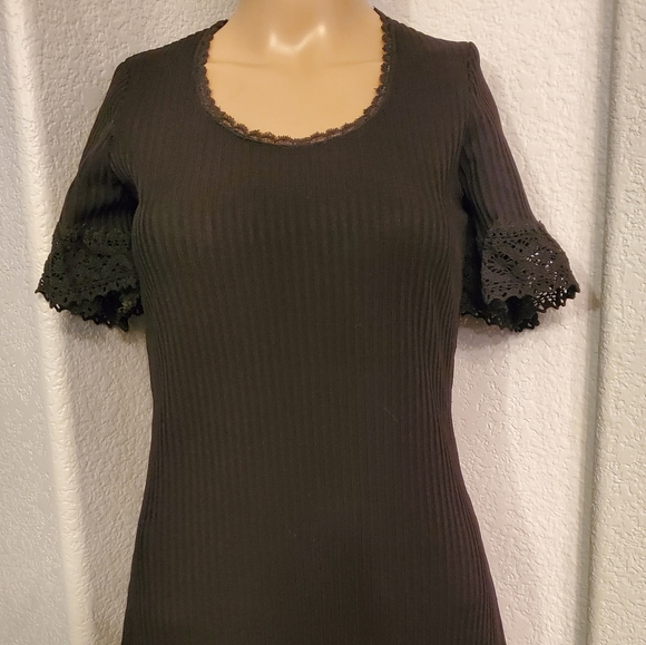 Womens Vintage Union Made Dress 70s Black knit S small macrame lace Judy Gibbs - Picture 11 of 15
